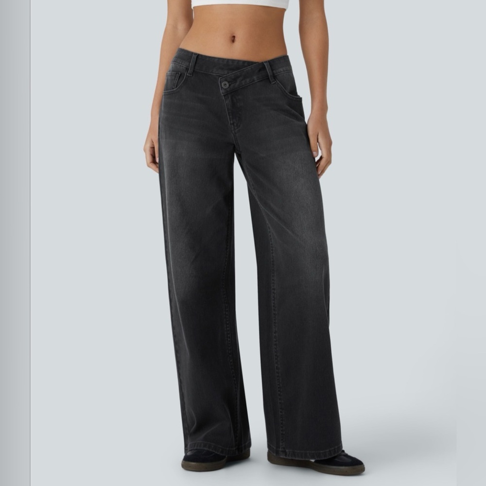 Asymmetric low rise Wide Leg Charcoal Black Women's Jeans